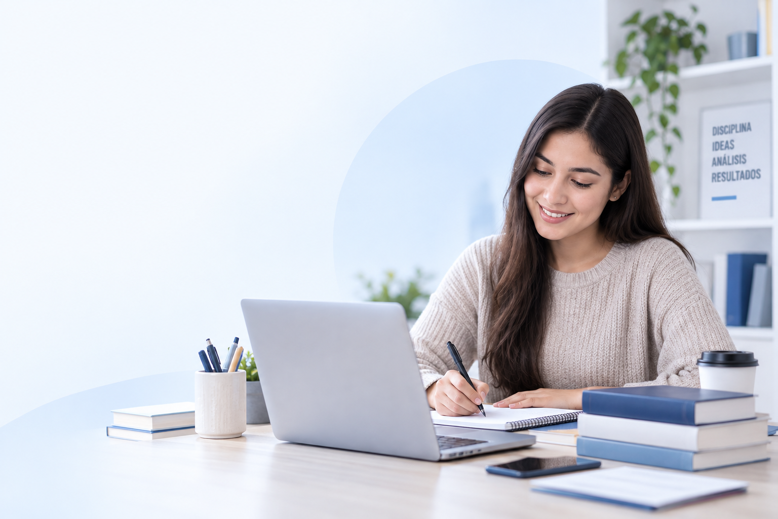 Estudiante trabajando en su tesis con apoyo estadístico